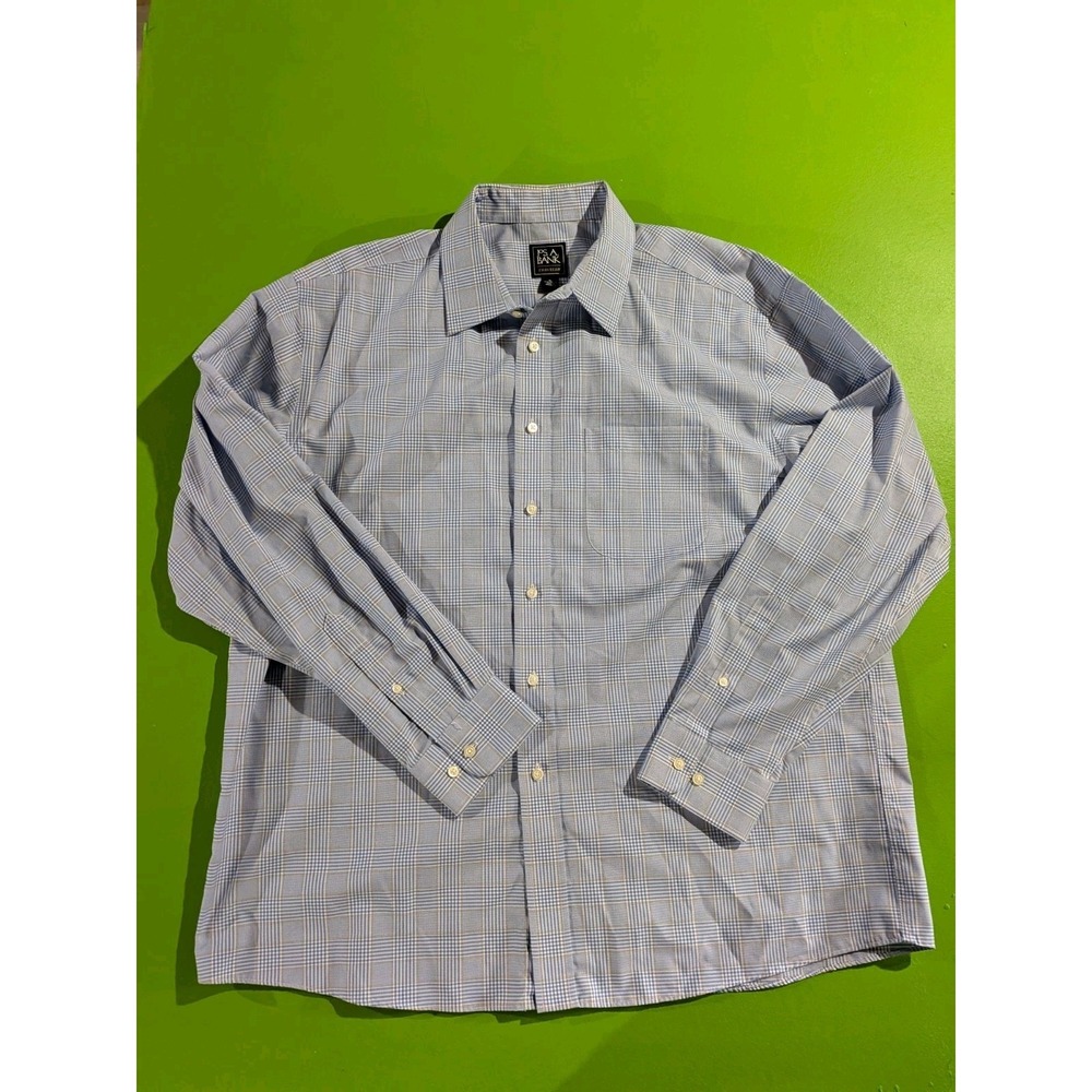 Jos. A. Bank Traveler Shirt Button Up Blue Plaid Check Mens XL‎ Long Sleeve
